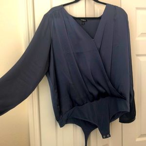 Grayish blue leotard blouse for office or party